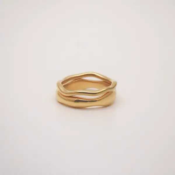 18k Gold Plated Stainless Steel Band Ring Set, photo 2