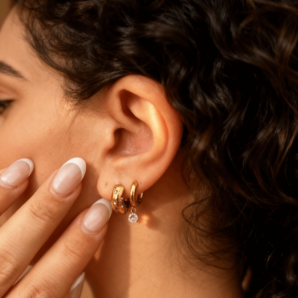 Stainless Steel Gold Hoop Earrings with Star Details, photo 2