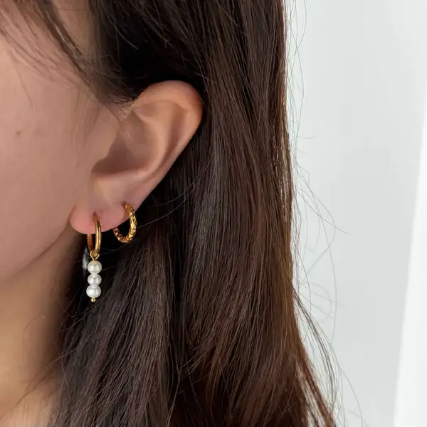 Triple Pearl Hoop Earrings, photo 2