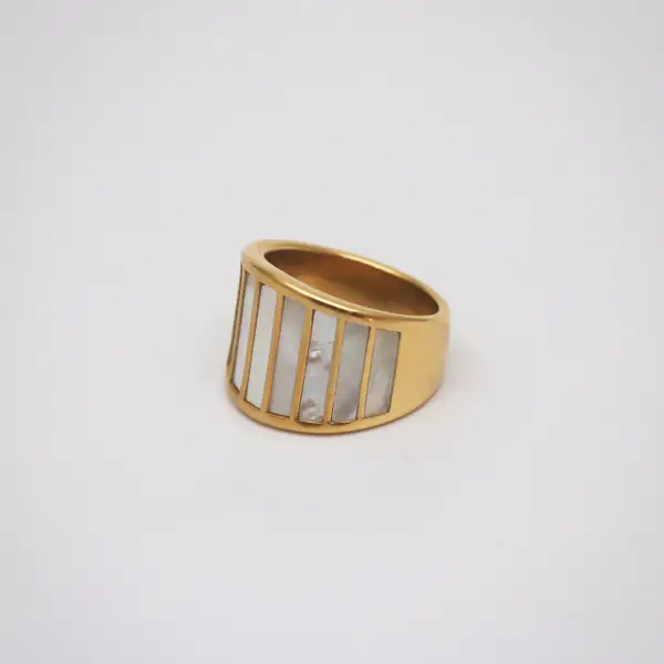 Gold Plated Striped Mother of Pearl Ring, photo 12