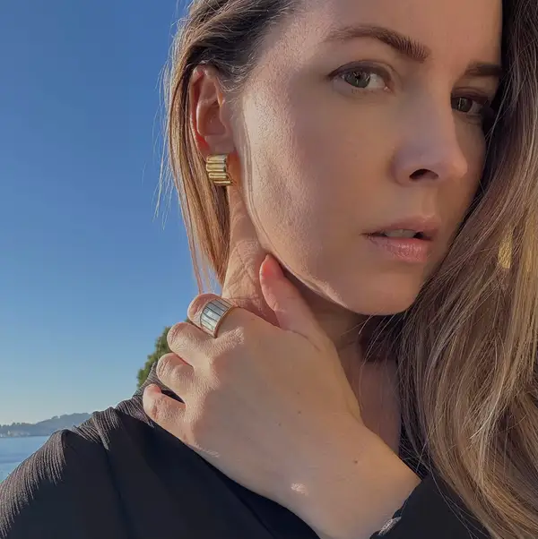 Gold Plated Striped Mother of Pearl Ring, photo 6