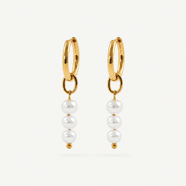 Triple Pearl Hoop Earrings
