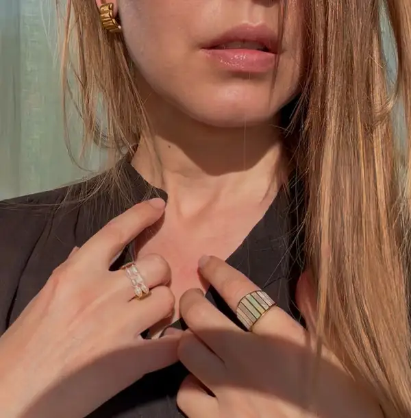 Gold Plated Striped Mother of Pearl Ring, photo 8