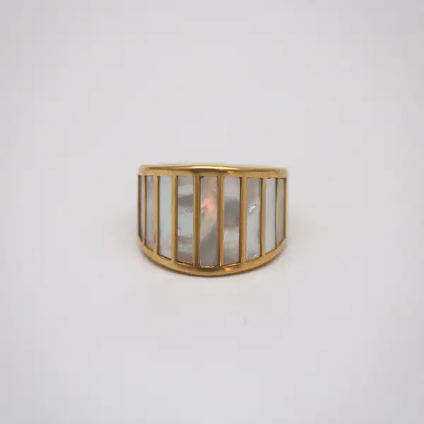 Gold Plated Striped Mother of Pearl Ring, photo 11
