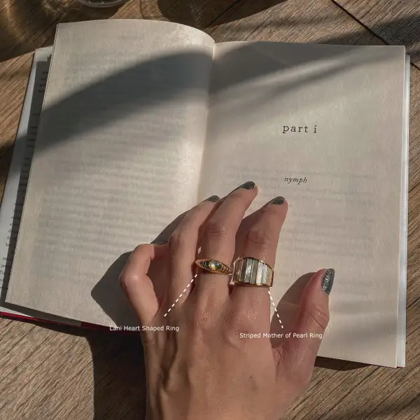 Gold Plated Striped Mother of Pearl Ring, photo 4