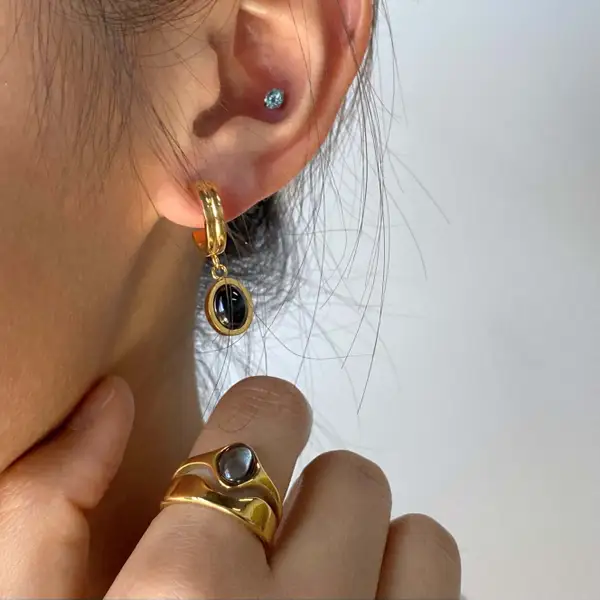 Black Onyx Drop Hoop Earrings, photo 2