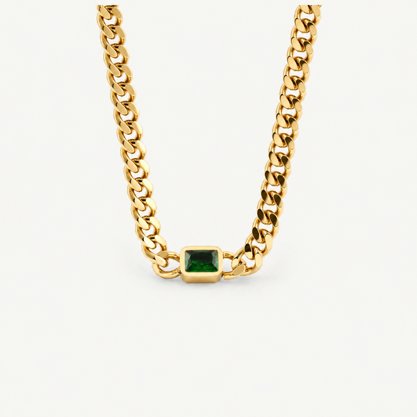 Emerald Gem Curb Chain Necklace