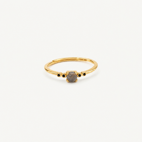 Labradorite & Black CZ Adjustable Ring