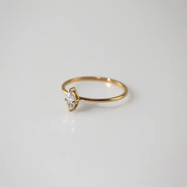 Marquise Cut Solitaire Ring in Hypoallergenic 316L Stainless Steel, photo 5