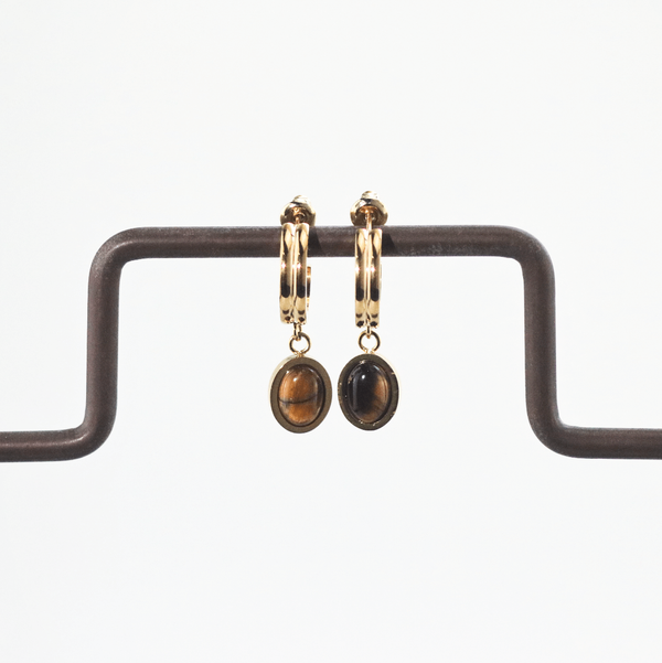 Tiger Eye Drop Hoop Earrings for Women, photo 5