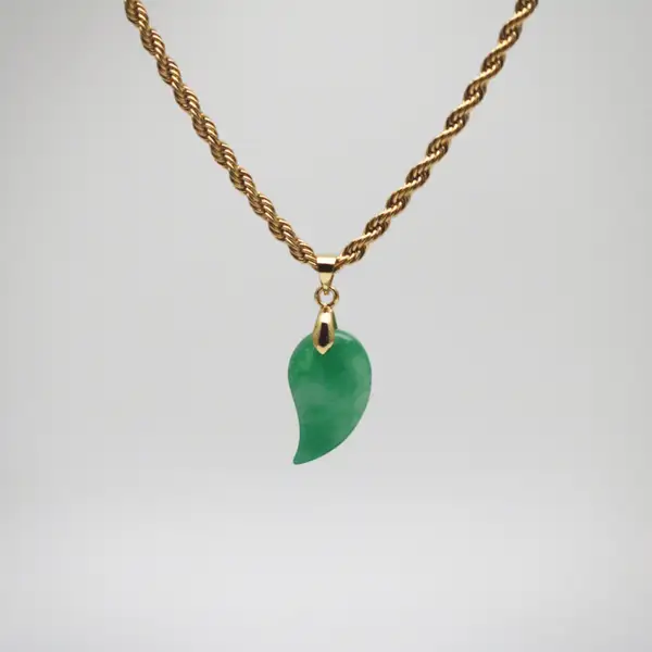 Gold Jade Comma Pendant Necklace