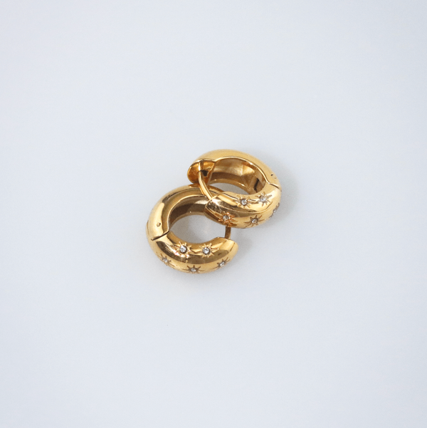Stainless Steel Gold Hoop Earrings with Star Details, photo 9