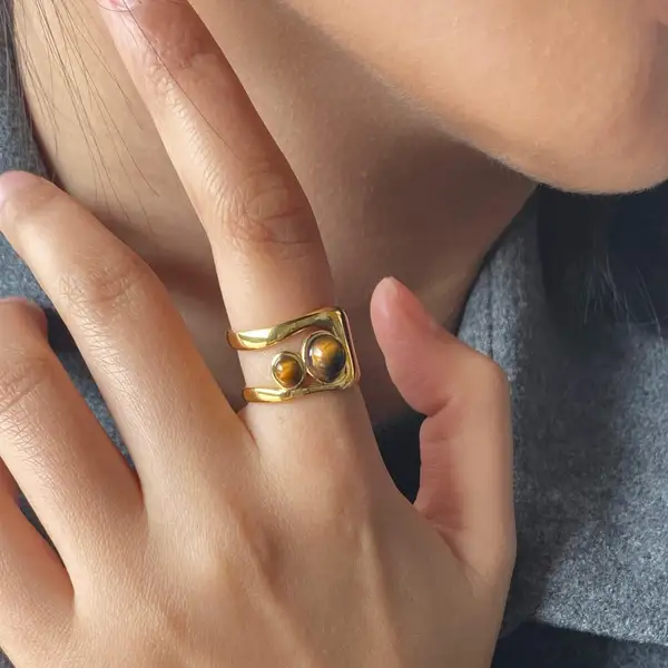 Hypoallergenic Tiger's Eye Cuff Ring, photo 2