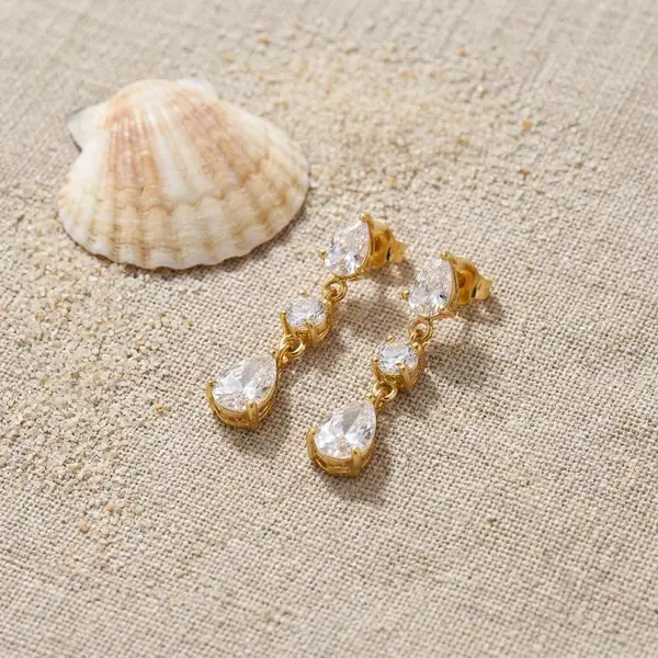 Triple CZ Drop Earrings, photo 4