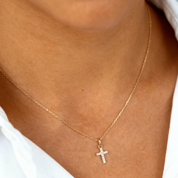 Tiny Pave Cross Necklace, photo 3