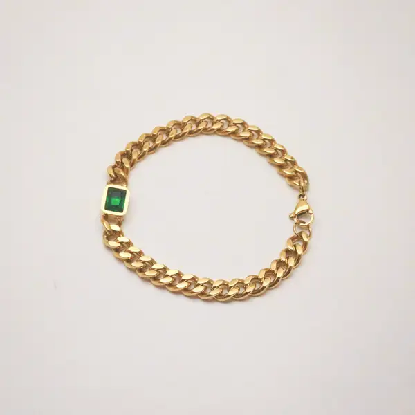 Emerald Gem Curb Chain Bracelet, photo 2
