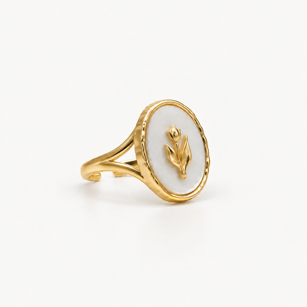 18k Gold Plated Rose Signet Ring, photo 2