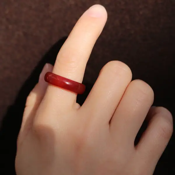 Genuine Red Jade Band Ring, photo 2