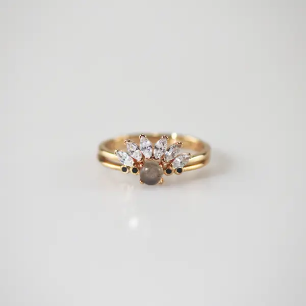 Labradorite & Black CZ Adjustable Ring, photo 3