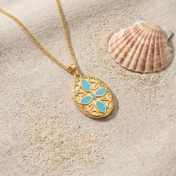 Oval Blue Petals Pendant Necklace, photo 4
